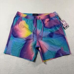 Psycho Bunny Swim Trunks Mens Large Multi Tie Dye Cloud Print Mesh Lined NWT